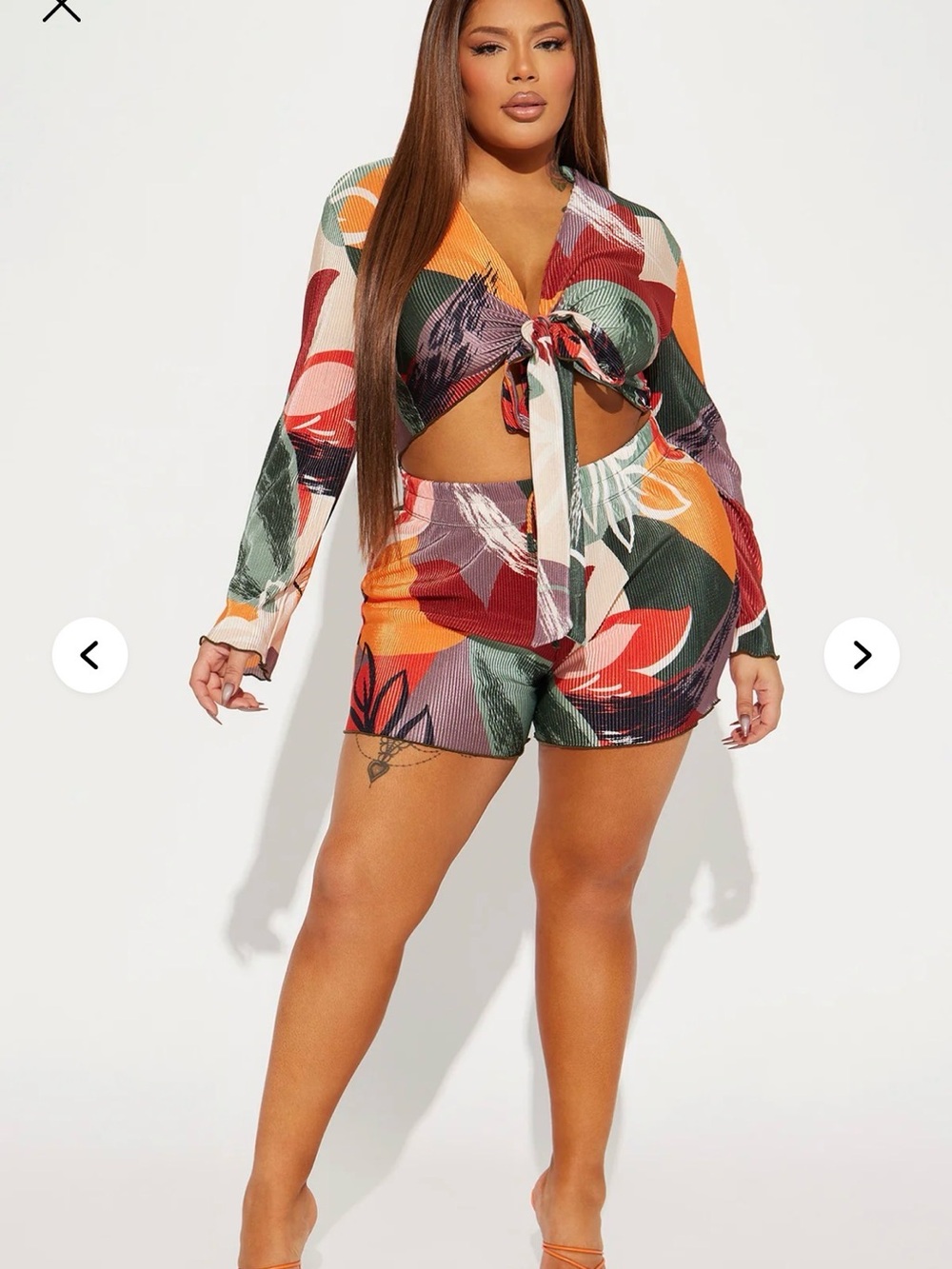 Fashion Nova Multicolor Pleated Matching Set - Olive, Orange, Red